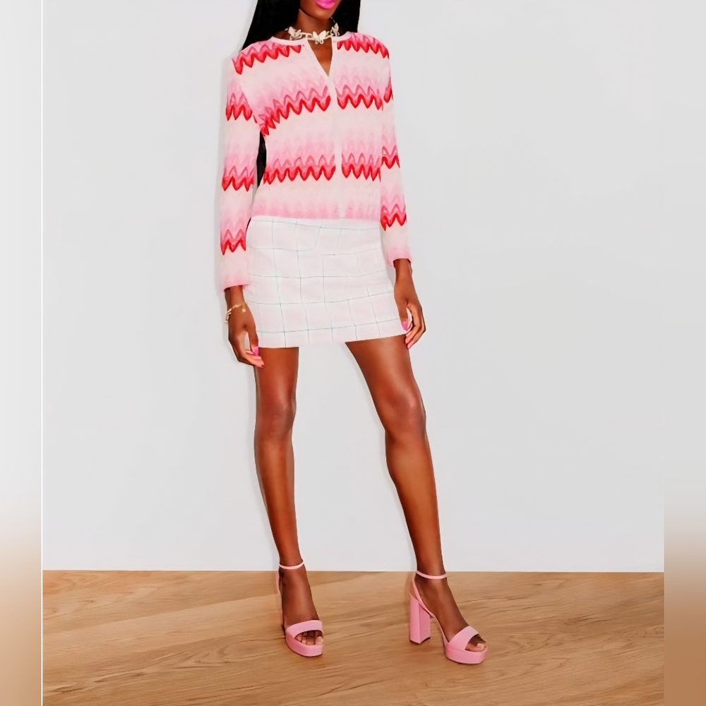 2022 Barbie Mattel × Hilary Macmillan CANADA MADE Chevron Cardigan M Crocheted